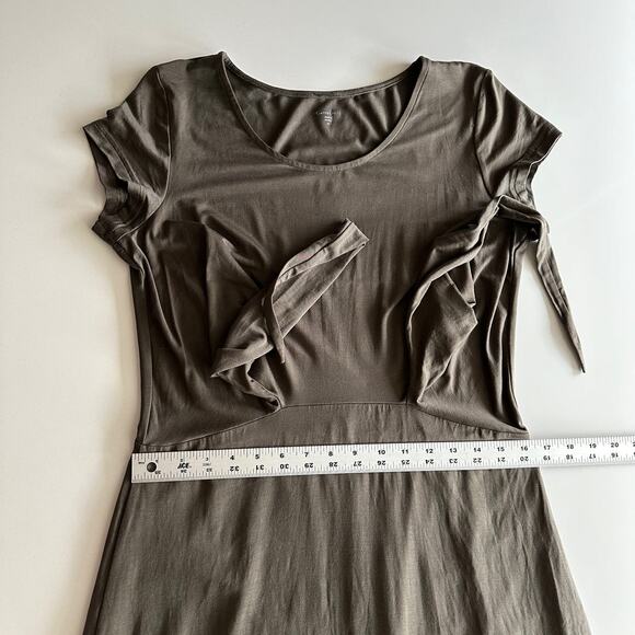Garnet Hill Tencel Blend Draped Tie Front Short Sleeve Maxi Grey Brown Dress M - Picture 8 of 10